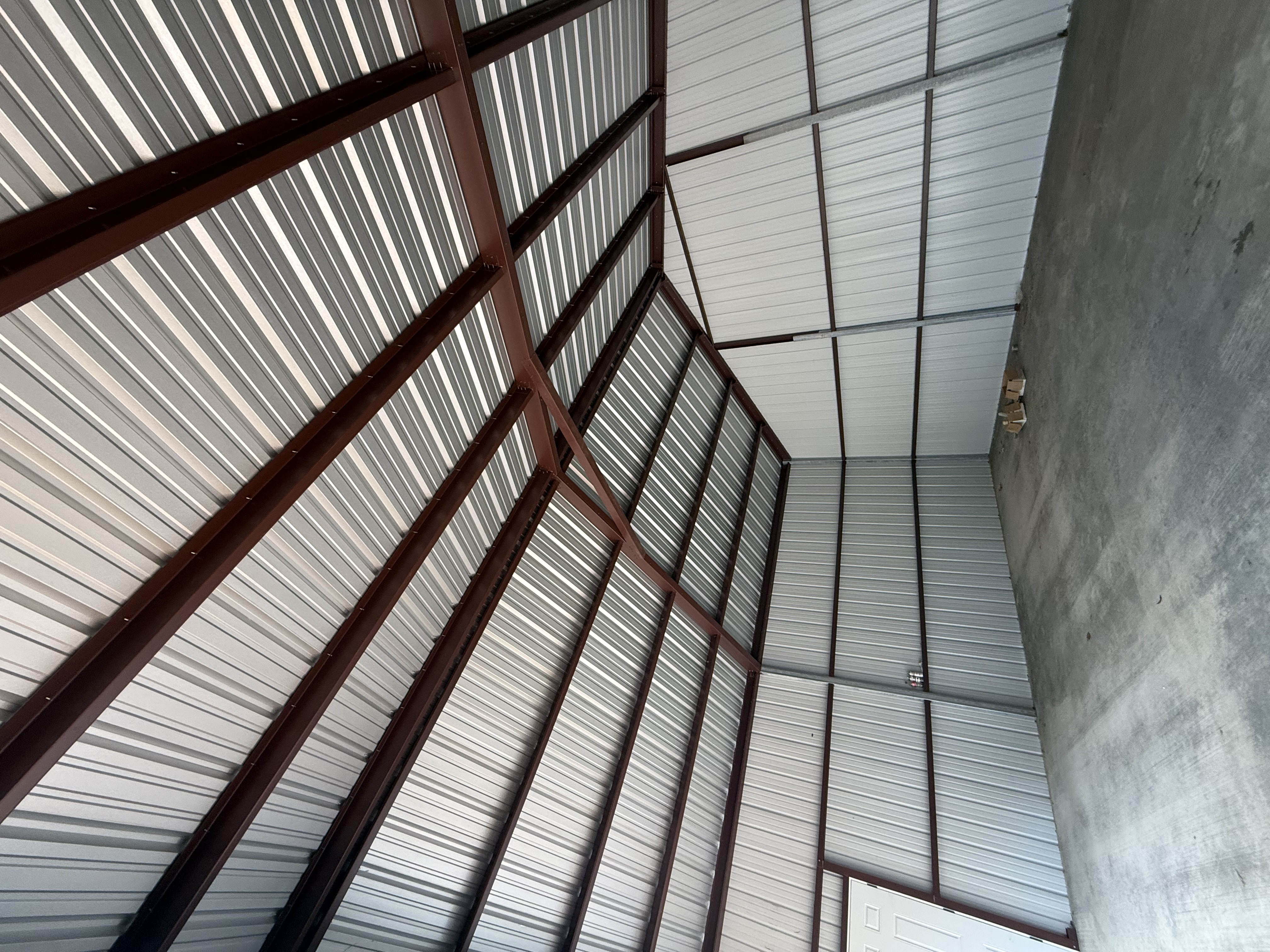 Steel building project photo showing framing and structure details